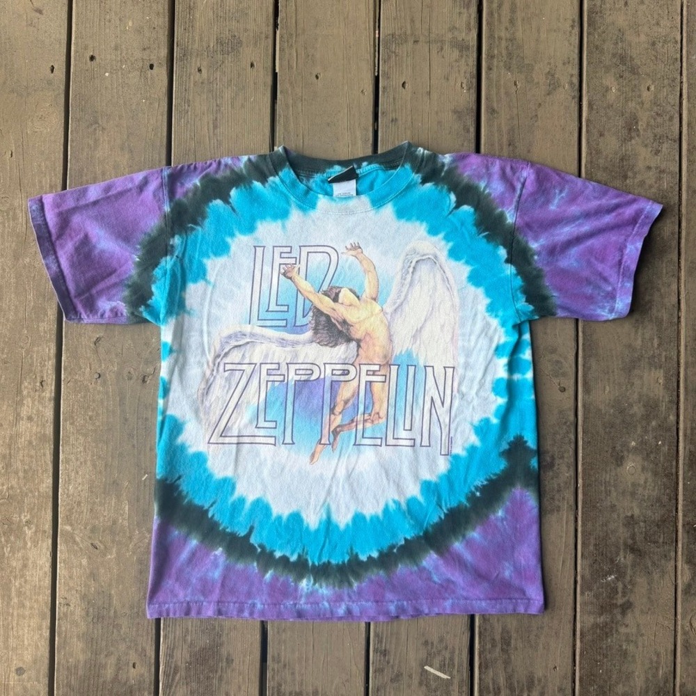 Liquid Blue Led Zeppelin Tie Dye T-Shirt Swan Song Icarus Band Tee Blue Purple M